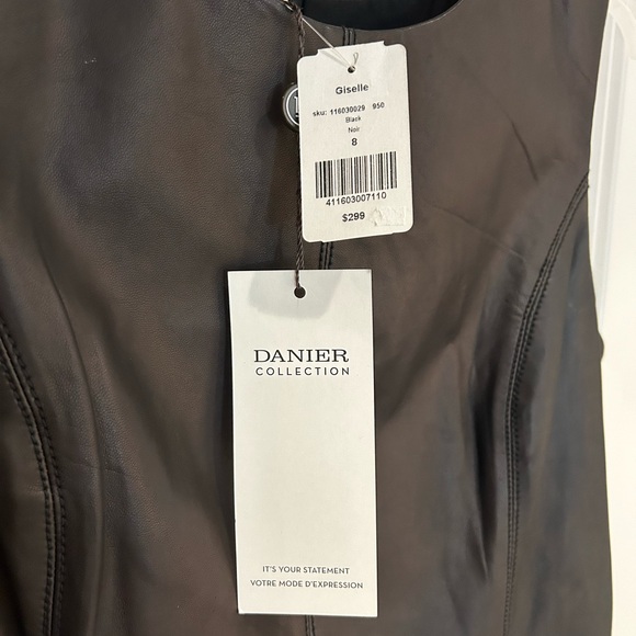 BNWT-Danier blk leather shift dress natural leather markings lined sz 8 - Picture 7 of 7